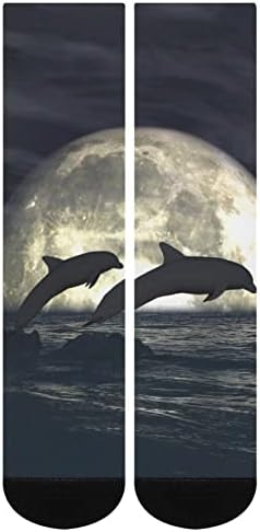 Weedkeycat Moonlight Dolphins Crew Socks Novidade NOVA FONITY IMPRESSO GRAPHIC CASUAL MODERAÇÃO SFERCIMENTO PARA A SPRING