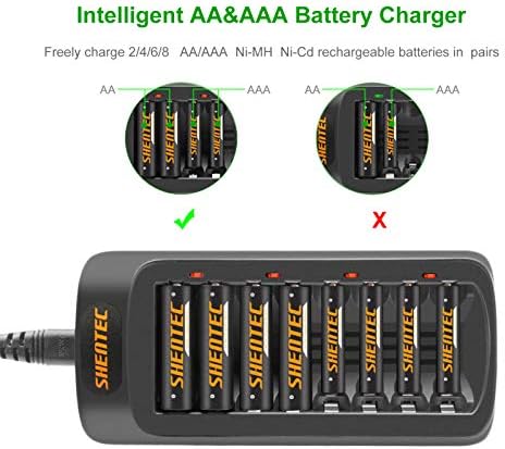 Shentec 8 Packs 2.5ah de alta capacidade recarregável Baterias AA NI-MH Battert recarregada com carregador de bateria AA AAA
