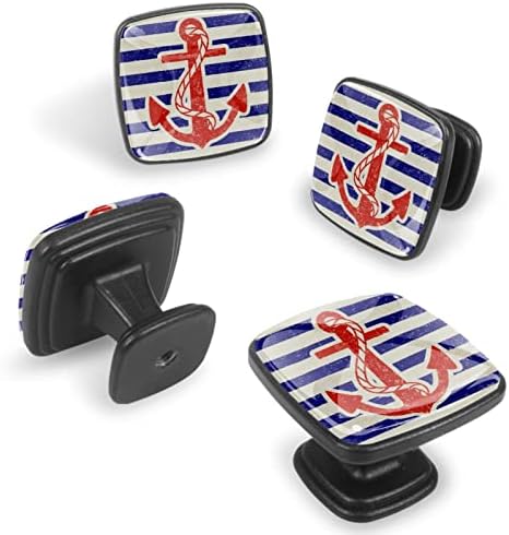 4 peças botões de gabinete no mar trajes de faixas de âncora para armário de banheiro de armário de cozinha cômoda, quadrado