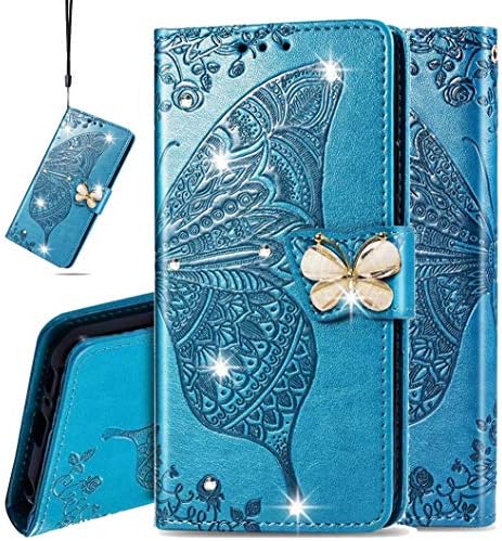 MEIKONST Diamond Butterfly Caso para Galaxy S20 Fe 5g, elegante Bling Bling Flip Stand Stand Card Clop magnético