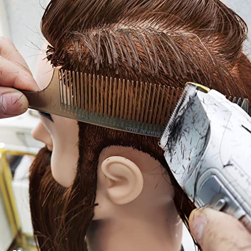 Luaija Homem Mannequin Head com de cabelo humano Cosmetologia Manikin Cabeça Cabeça Cabeça Cabeça Beard para cabeleireiros,