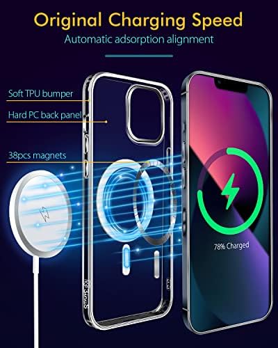 3inus Caso claro magnético para iPhone 13, compatível com todos os acessórios seguros para mag, iPhone de silicone 13 de protetor