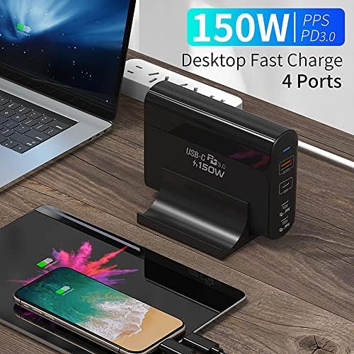 URVNS 150W Carregador USB C, 4 portas Adaptador de energia de laptop multiporto por portas GAN Charger Fast para MacBook