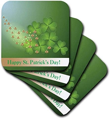 3drose cst_180862_1 lindos shamrocks verdes e dourados, feliz dia de St. Patricks Coasters, conjunto de 4