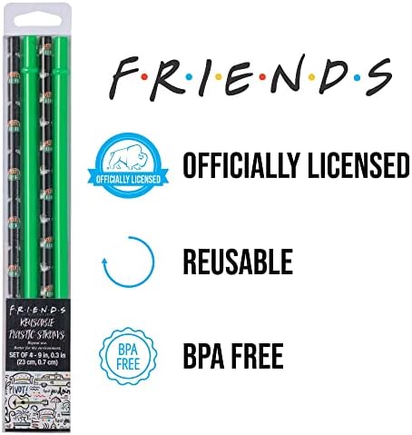 Silver Buffalo Friends Central Perk 4pc Conjunto de palha de plástico reutilizável, 10 x 1,5 x .25