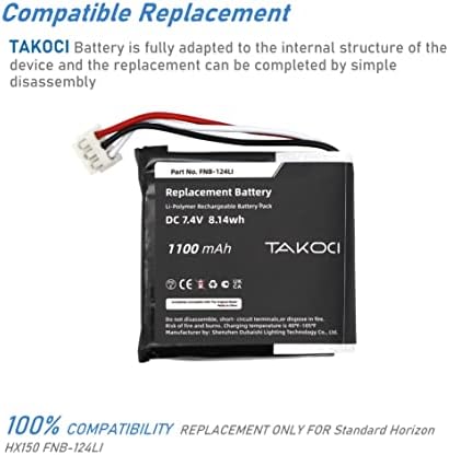 Bateria de substituição de Takoci para Horizon Standard HX150 FNB-124LI 1100MAH/7.4V