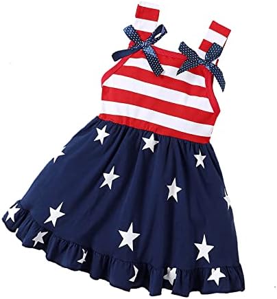 Magic Park Baby Girls Roupos patrióticos Criança 4 de julho Roupa para crianças American Flag Dress Stars Stripes Dresses