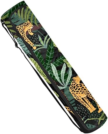 Bolsa de tapete de ioga ratgdn, leopardos e folhas tropicais Exercício portador de ioga portador de tape