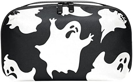 Bolsa de maquiagem de viagem sacos de maquiagem de bolsa de higieness à prova d'água para mulheres e meninas, Halloween Black White