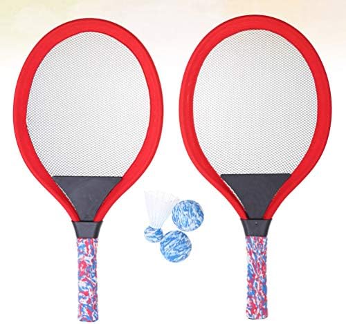 Favomoto 2 sets raquete de tênis esportiva infantil com bolas de treinamento suave e pássaros de badminton raquetes