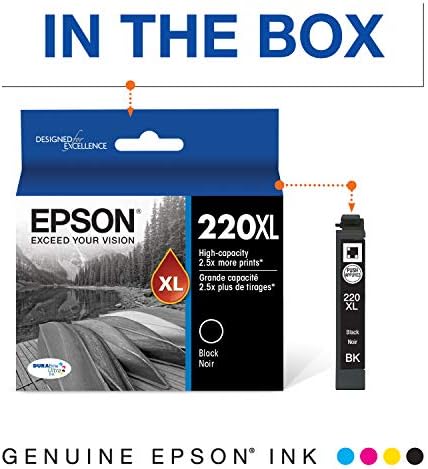 Epson T220XL-BCS TINK TINK, 4 pacote, preto, ciano, magenta, amarelo e T220xl120-S Dura Ultra Black High Capacity Tinent
