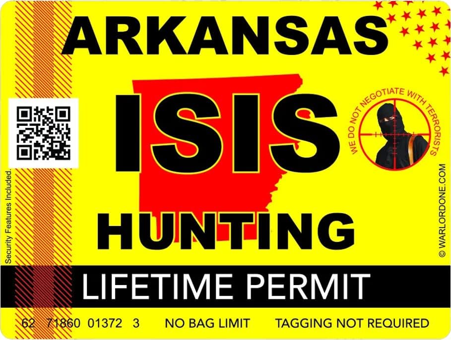ISIS Terrorista Arkansas State Hunting Permission Autocolante Auto Adesivo Vinil AK - C2925 - 6 polegadas ou 15 centímetros Tamanho