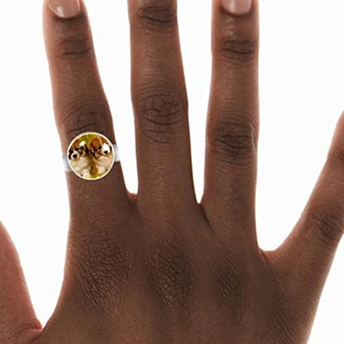 Filhotes Cão de animais de estimação galês corgi dois anéis ajustáveis ​​para mulheres meninas, aço inoxidável anéis de