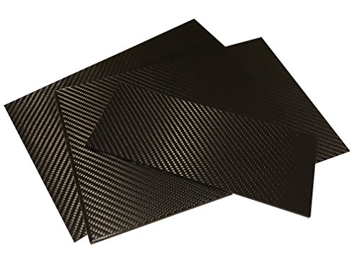 Placa de fibra de carbono - 100 mm x 250 mm x 1 mm de espessura - -3k reboque, trânsito liso - placa de superfície brilhante