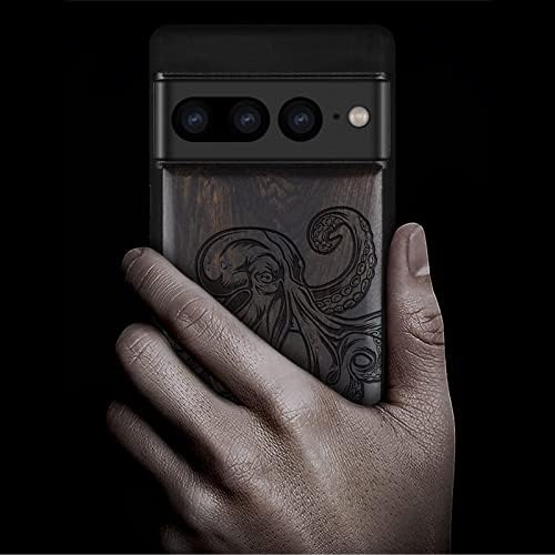 Caixa de madeira do Carveit para Pixel 7 Pro Case [madeira natural e preto tpu macio] Capa protetora à prova de choque única e elegante