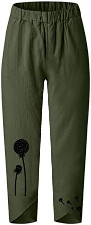 Calças de linho de algodão casual de verão para mulheres calças largas de pernas largas calças de praia de cintura alta com bolsas