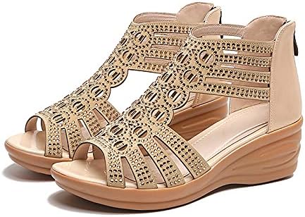 Sandálias femininas moda moda vintage cristal hollow out zip up wedges sandálias de verão sapatos casuais