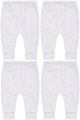 Pacote Lazyrhino de 4 calças de bebê de bebê - calças de algodão macio para meninos e meninas - designs de cores fofos unissex para