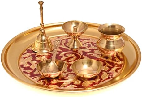 Pooja de aço de latão thali | Pooja Plate | Design de dois tons | Lazer criado