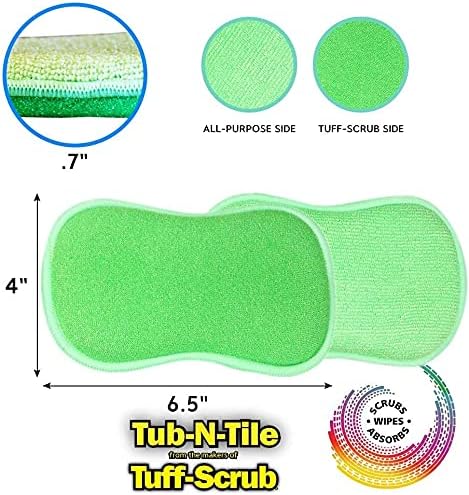 Tub 'N' Tile Microfiber Multi-Surface Scrub e esponjas de limpeza, dupla face para limpeza e limpeza doméstica fácil, lavável