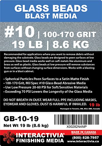 10 contas de vidro - 19 lb ou 8,6 kg - mídia abrasiva de jateamento 100-170 malha ou coragem - Spec no 10 para armários