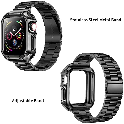 Dsytom Compatível com Apple Watch Band 42mm/44mm/45mm, metal de aço inoxidável xl grandes bandas iwatch com estojo de proteção
