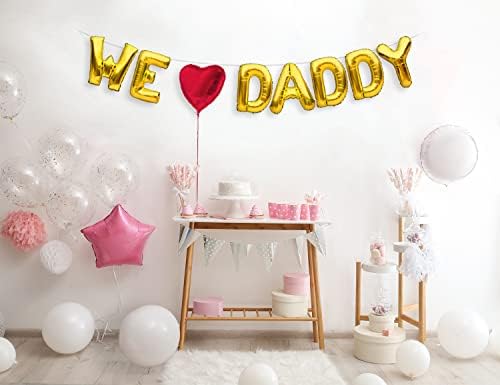 Partyforever We + Love Balloon + Daddy Balloons Banner Gold Fathers Day Or Birthday Party Decorations Sign