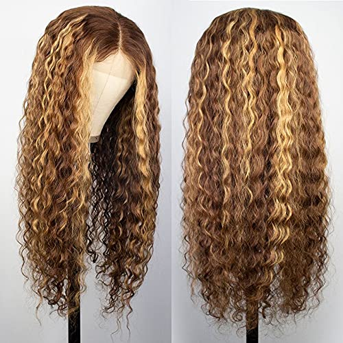 4/27 ombre cor de renda de renda frontal pêlos humanos para mulheres nó branqueado solto Remy Curly Brasil Wigs com pêlos