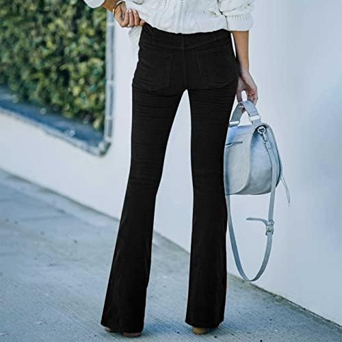 Calças de perna larga de ozmmyan para mulheres inverno outono de cor de bolso sólido bolso de bolso casual calça longa
