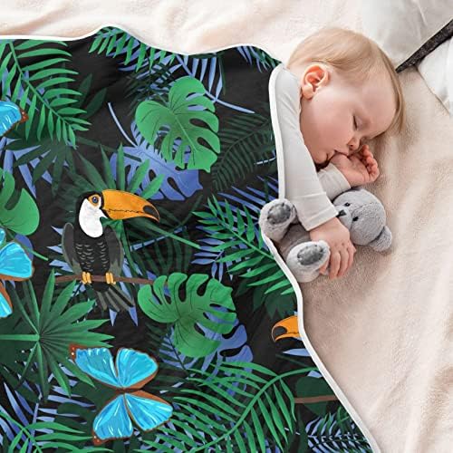 Cobertor de arremesso toucans folhas de borboletas cobertor de algodão para bebês, recebendo cobertor, cobertor leve e macio para