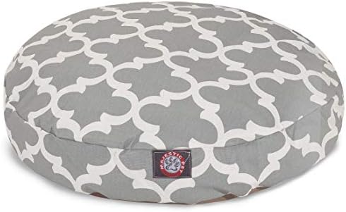 Trellis cinza pequena cama de cachorro de estimação externa redonda com tampa lavável removível por majestosos produtos para animais