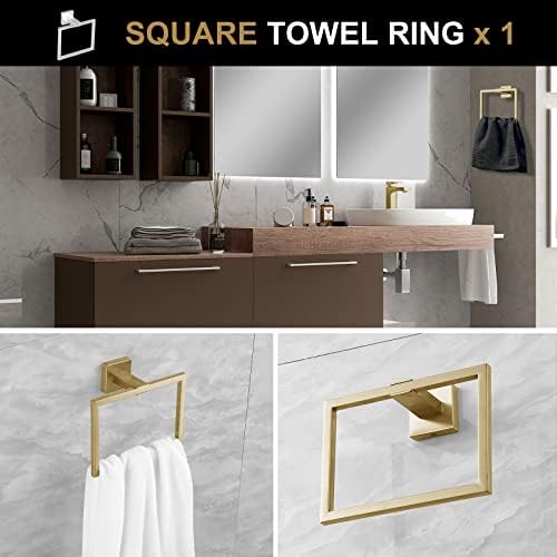 Acessórios de hardware de banheiro de 5 peças Lava Odoro Conjunto de ouro escovado, suporte para barra de toalhas de banheiro