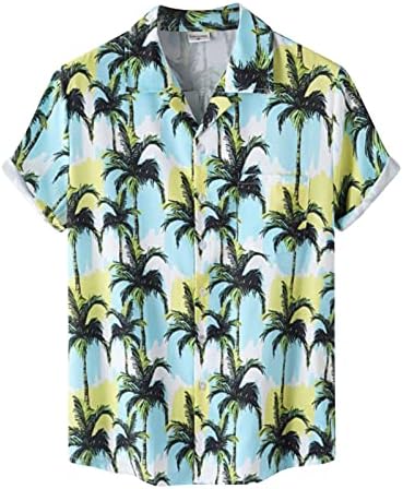 Camisas havaianas casuais hddk masculas, verão de manga curta impressão floral tropical botão de ajuste regular da praia aloha tops