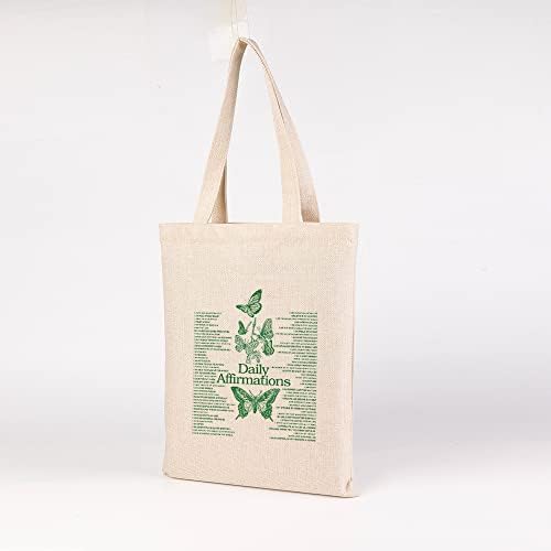 Gratidão diária de lona Tote bolsa estética Bolsa de bolsas de mercearia reutilizável citações inspiradas para mulheres