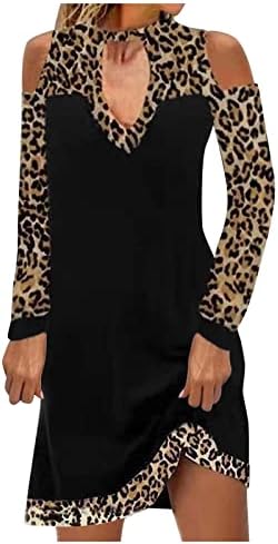 Vestidos longos nokmopo para mulheres painel colorido de leopardo casual fora do ombro vestido de manga longa