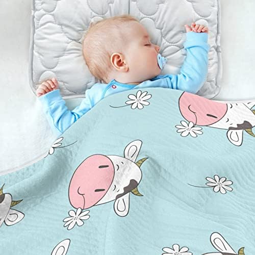 Clante de arremesso de vaca fofa manta de algodão para bebês, recebendo cobertor, cobertor leve e macio para berço, carrinho de