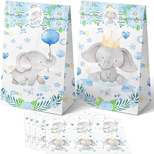 24 PCs Partido de elefante Sacos de favor com adesivos - Sacos de doces de festa de elefante - Goodie de goma de goma