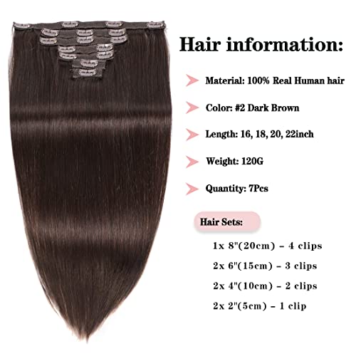 Extensões de cabelo clipe em marrom escuro Extensões reais de cabelo humano 120g 7pcs Para clipe grosso em extensões de cabelo,