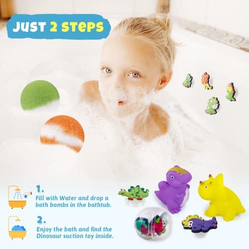 26+2 PCs Bombas de banho para crianças com 26 brinquedos de sucção de dinossauros por dentro, Bombas de banho orgânicas
