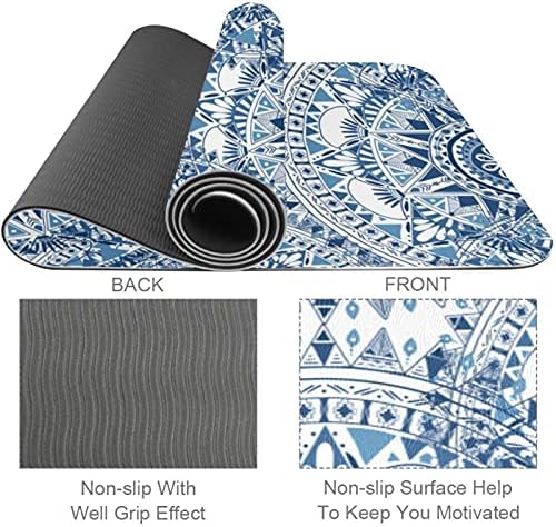 6mm de tapete de ioga extra grosso, Blue Boho Style Style Graphic Printe