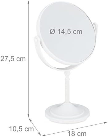 Relaxdays Makeup espelho, ampliação de 2x, lados duplos, swivels 360 °, redondo, em pé, hxwxd: 27,5x18x10,5 cm, branco, 60% de plástico
