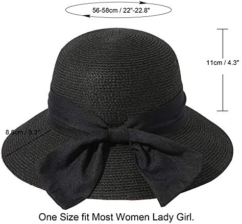 Chapéus de sol Lanzom Sun for Women Wide Straw Hat Summer Beach Capactable Packable Cap for Travel Outdoor