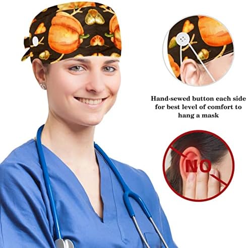 Capas de tampa médica Bapa de trabalho ajustável com botões e cabelos de arco abóboras de outono de outono Girassóis de girassóis