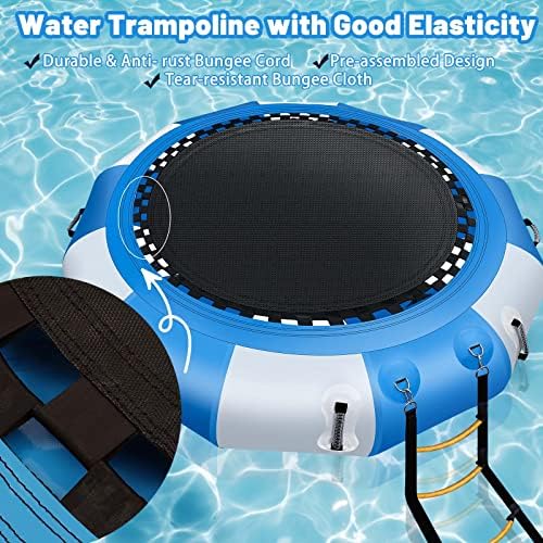 TOLKOUM 6,5 pés de trampolim de água inflável de plataforma para lago, Bouncer de água recreativa flutuando trampolim com escada