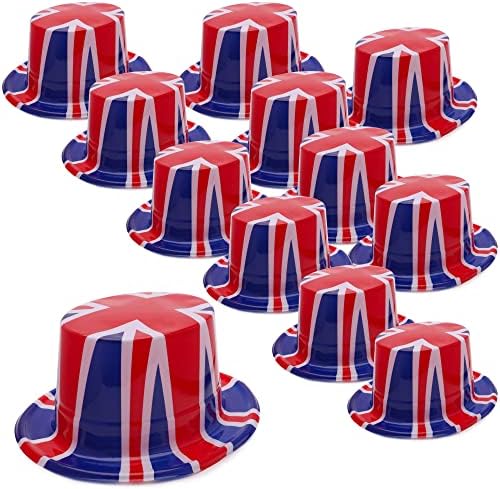 Pacote Toyland® de 12 - Chapéus de Plástico Union Jack - Tamanho único - Sua Majestade Rei Charles A Coronação III Decorações