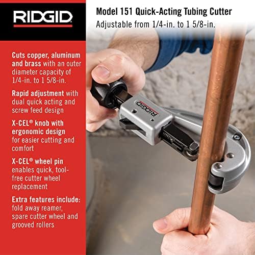Ridgid 31632 Modelo 151 Cutter de tubulação de ação rápida com capacidade de corte de 1/4 -1-5/8, preto prateado e 40617