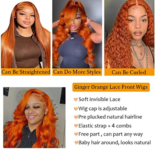 Ahaisy Ginger Wig Lace frontal Human Human Wigs para mulheres negras ondas corpora