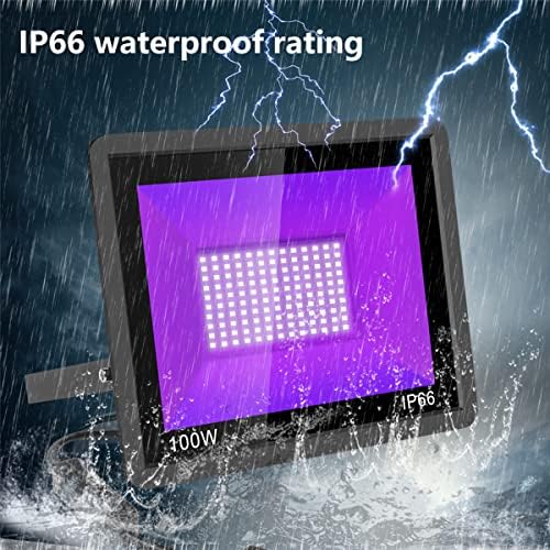 2-PACK 100W LUZ preta LED, luz de inundação da luz preta com plugue e interruptor, IP66 IP66 IMPROMULHEIRA Black Inponding