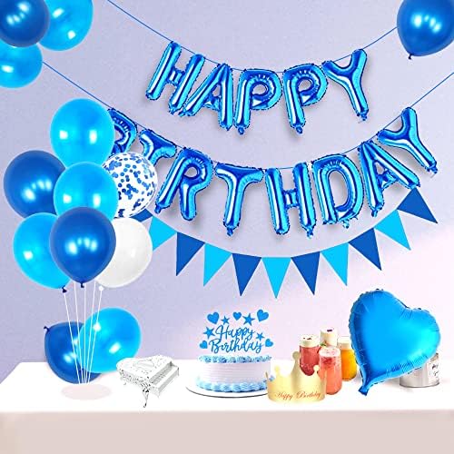 yujiaonly 20º aniversário decorações de festa azul feliz aniversário balões azul número 20 feliz aniversário bolo de faixa topper