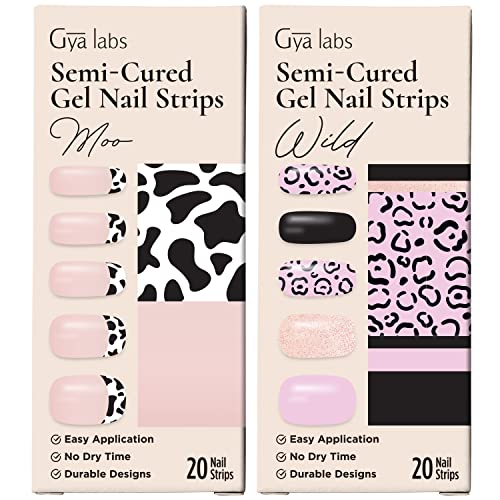 Conjunto de adesivos de unhas Gya Labs - unhas duradouras para mulheres - tiras de unhas de gel semi -curadas - adesivos de unhas